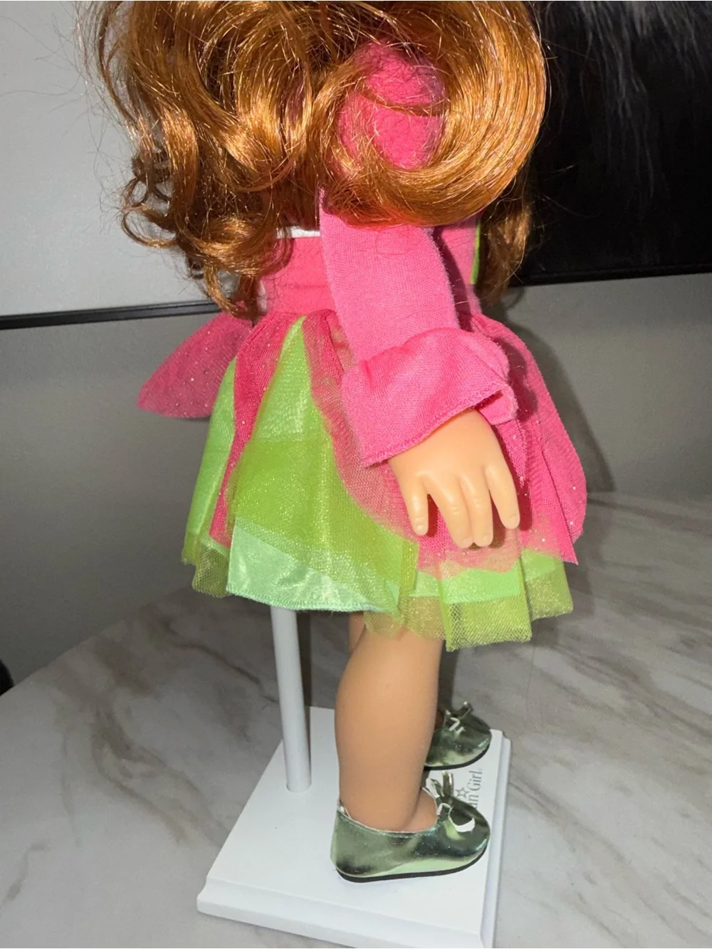 18” dolls neon pink green dress & sparkle green shoes
